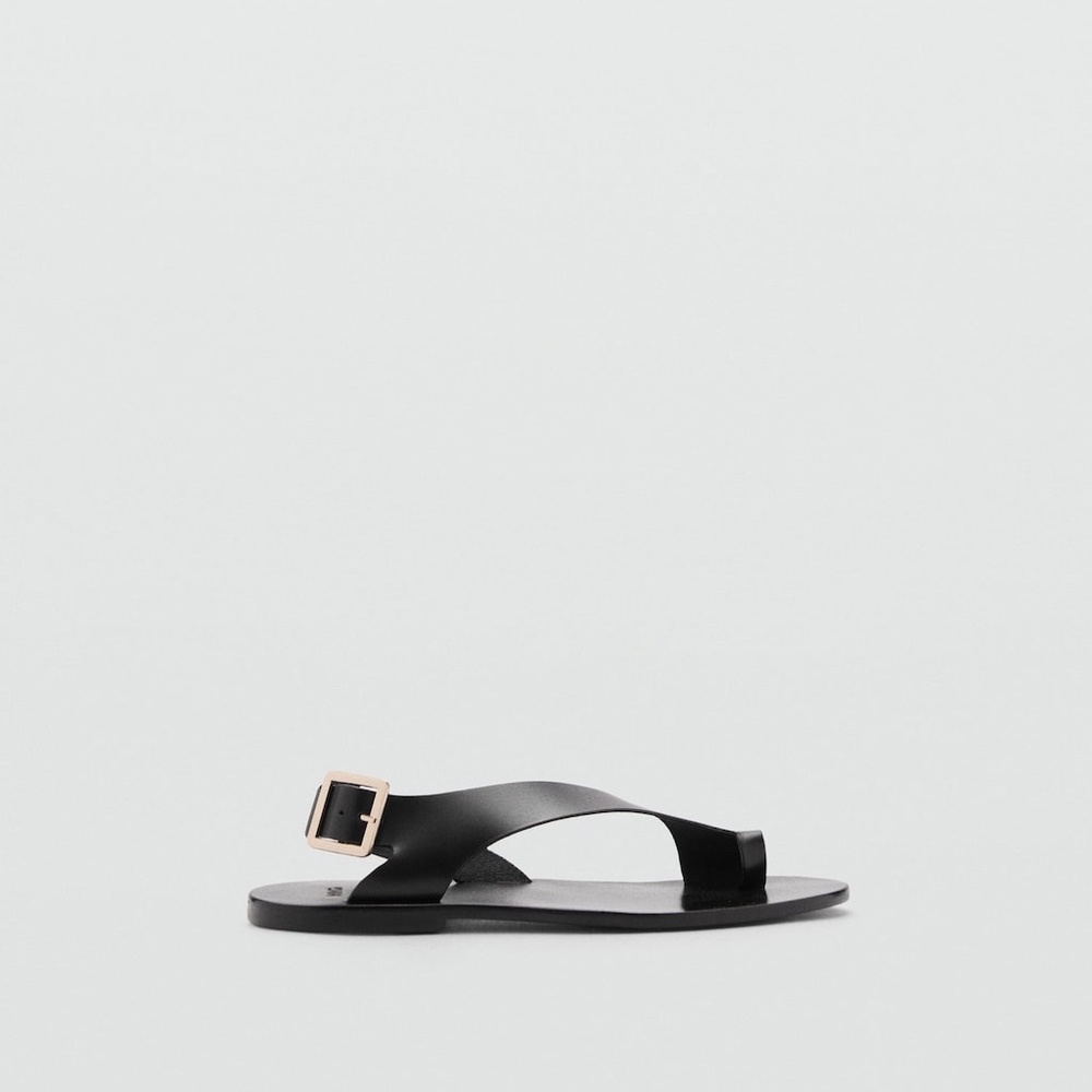 MANGO - Leather sandals with cross strap black - 6 - Woman